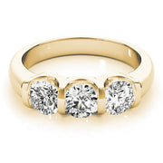 Bezel Set Three Stone Diamond Ring in 10K/14K gold and platinum with certified lab-grown or natural diamonds