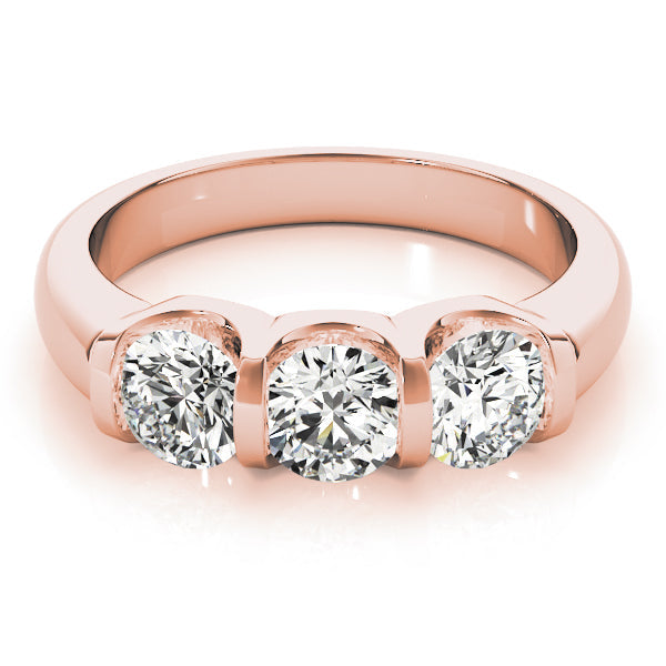Bezel Set Three Stone Diamond Ring in 10K/14K gold and platinum with certified lab-grown or natural diamonds