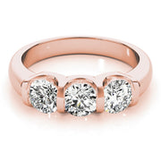 Bezel Set Three Stone Diamond Ring in 10K/14K gold and platinum with certified lab-grown or natural diamonds