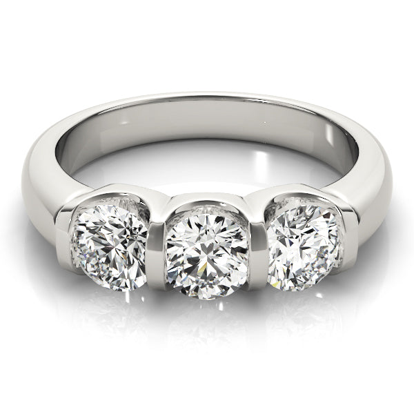 Bezel Set Three Stone Diamond Ring in 10K/14K gold and platinum with certified lab-grown or natural diamonds