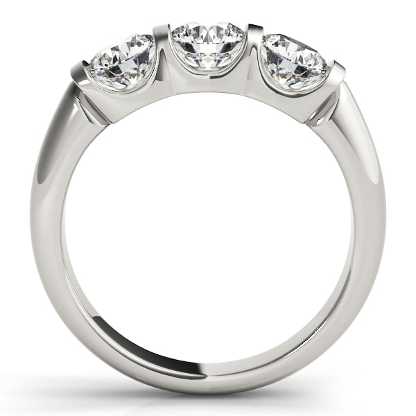 Bezel Set Three Stone Diamond Ring in 10K/14K gold and platinum with certified lab-grown or natural diamonds