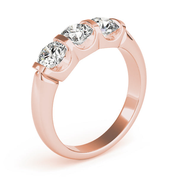 Bezel Set Three Stone Diamond Ring in 10K/14K gold and platinum with certified lab-grown or natural diamonds