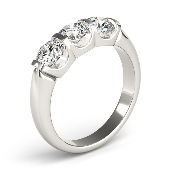 Bezel Set Three Stone Diamond Ring in 10K/14K gold and platinum with certified lab-grown or natural diamonds