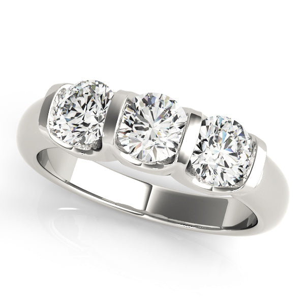 Bezel Set Three Stone Diamond Ring in 10K/14K gold and platinum with certified lab-grown or natural diamonds