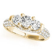 Diamond Halo Three Stone Engagement Ring in 10K/14K gold and platinum with certified lab-grown or natural diamonds