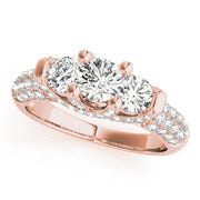 Diamond Halo Three Stone Engagement Ring in 10K/14K gold and platinum with certified lab-grown or natural diamonds
