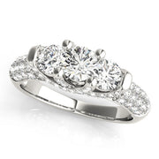 Diamond Halo Three Stone Engagement Ring in 10K/14K gold and platinum with certified lab-grown or natural diamonds