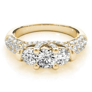 Diamond Halo Three Stone Engagement Ring in 10K/14K gold and platinum with certified lab-grown or natural diamonds