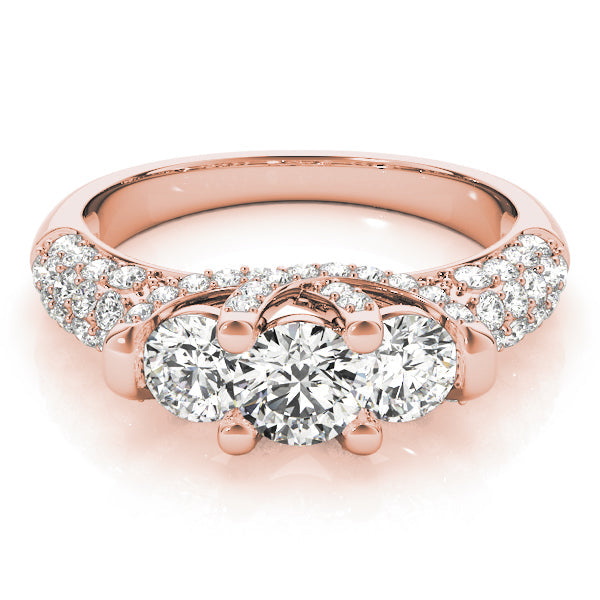 Diamond Halo Three Stone Engagement Ring in 10K/14K gold and platinum with certified lab-grown or natural diamonds