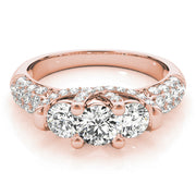 Diamond Halo Three Stone Engagement Ring in 10K/14K gold and platinum with certified lab-grown or natural diamonds