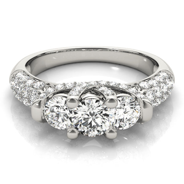 Diamond Halo Three Stone Engagement Ring in 10K/14K gold and platinum with certified lab-grown or natural diamonds