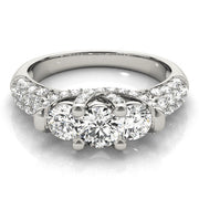 Diamond Halo Three Stone Engagement Ring in 10K/14K gold and platinum with certified lab-grown or natural diamonds