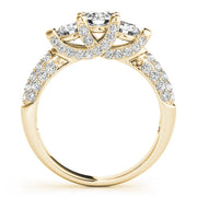 Diamond Halo Three Stone Engagement Ring in 10K/14K gold and platinum with certified lab-grown or natural diamonds