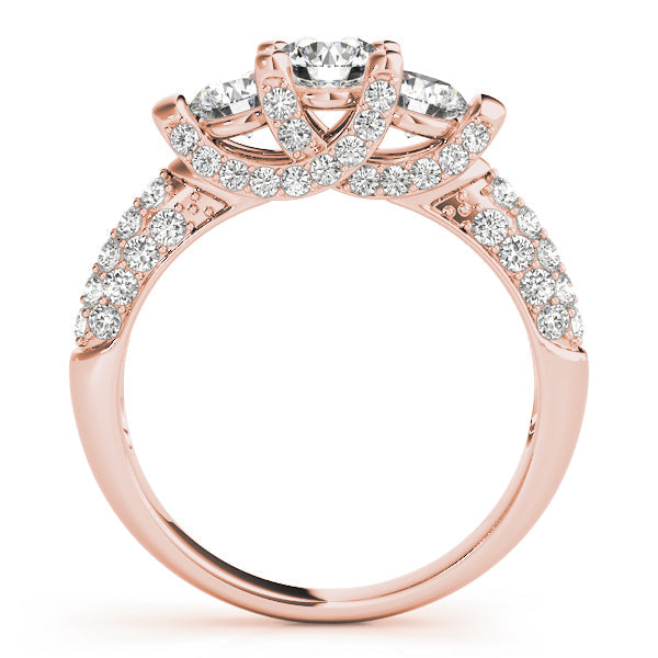 Diamond Halo Three Stone Engagement Ring in 10K/14K gold and platinum with certified lab-grown or natural diamonds