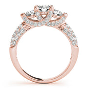Diamond Halo Three Stone Engagement Ring in 10K/14K gold and platinum with certified lab-grown or natural diamonds