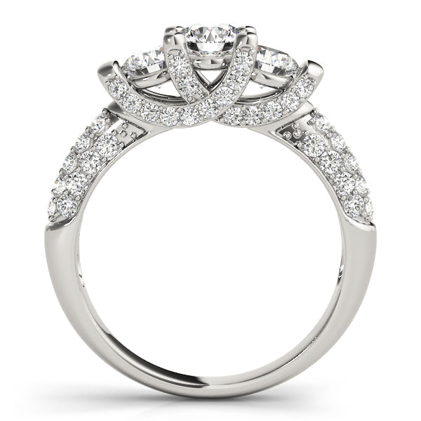 Diamond Halo Three Stone Engagement Ring in 10K/14K gold and platinum with certified lab-grown or natural diamonds