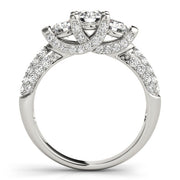 Diamond Halo Three Stone Engagement Ring in 10K/14K gold and platinum with certified lab-grown or natural diamonds