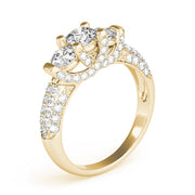 Diamond Halo Three Stone Engagement Ring in 10K/14K gold and platinum with certified lab-grown or natural diamonds