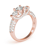 Diamond Halo Three Stone Engagement Ring in 10K/14K gold and platinum with certified lab-grown or natural diamonds