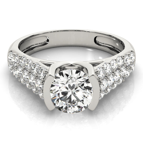 Brilliant Pave Round Diamond Engagement Ring in 10K/14K gold and platinum with certified lab-grown or natural diamonds