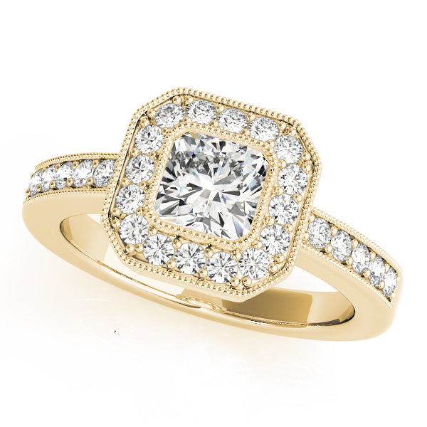 Sculpted Halo Cushion Diamond Engagement Ring in 10K/14K gold and platinum with certified lab-grown or natural diamonds