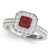 Sculpted Halo Cushion Diamond Engagement Ring in 10K/14K gold and platinum with certified lab-grown or natural diamonds