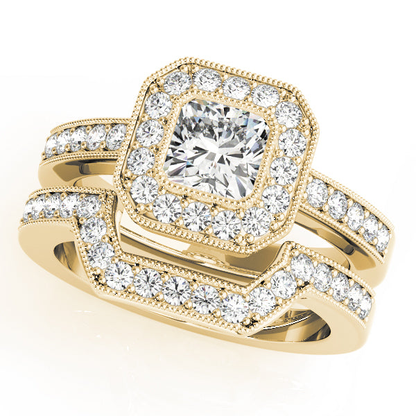 Sculpted Halo Cushion Diamond Engagement Ring in 10K/14K gold and platinum with certified lab-grown or natural diamonds