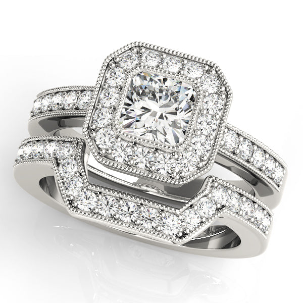 Sculpted Halo Cushion Diamond Engagement Ring in 10K/14K gold and platinum with certified lab-grown or natural diamonds