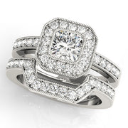 Sculpted Halo Cushion Diamond Engagement Ring in 10K/14K gold and platinum with certified lab-grown or natural diamonds