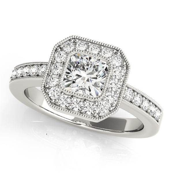 Sculpted Halo Cushion Diamond Engagement Ring in 10K/14K gold and platinum with certified lab-grown or natural diamonds