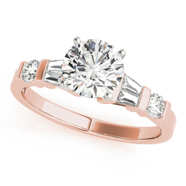 Refined Fancy Shape Baguette Remounts Round Diamond Engagement Ring in 10K/14K gold and platinum with certified lab-grown or natural diamonds