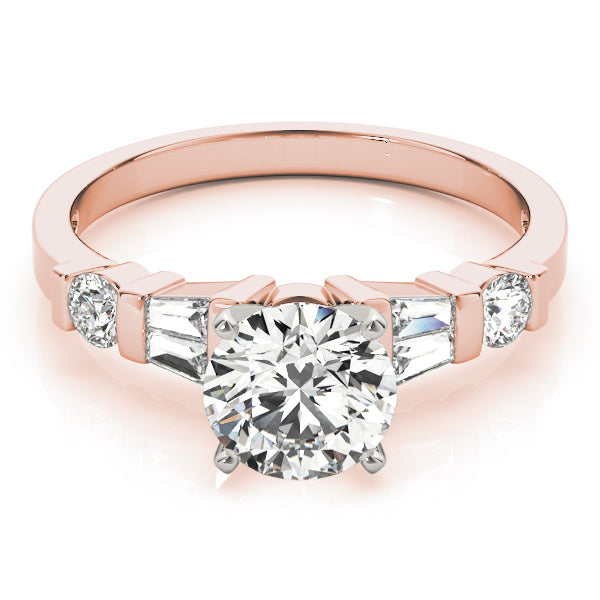 Refined Fancy Shape Baguette Remounts Round Diamond Engagement Ring in 10K/14K gold and platinum with certified lab-grown or natural diamonds