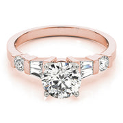 Refined Fancy Shape Baguette Remounts Round Diamond Engagement Ring in 10K/14K gold and platinum with certified lab-grown or natural diamonds