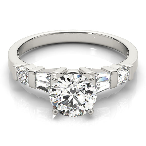 Refined Fancy Shape Baguette Remounts Round Diamond Engagement Ring in 10K/14K gold and platinum with certified lab-grown or natural diamonds