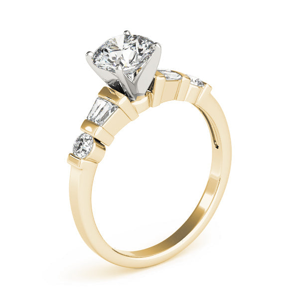 Refined Fancy Shape Baguette Remounts Round Diamond Engagement Ring in 10K/14K gold and platinum with certified lab-grown or natural diamonds