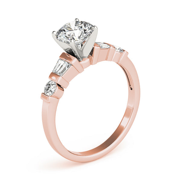 Refined Fancy Shape Baguette Remounts Round Diamond Engagement Ring in 10K/14K gold and platinum with certified lab-grown or natural diamonds