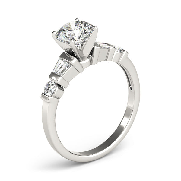 Refined Fancy Shape Baguette Remounts Round Diamond Engagement Ring in 10K/14K gold and platinum with certified lab-grown or natural diamonds