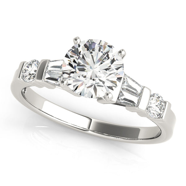 Refined Fancy Shape Baguette Remounts Round Diamond Engagement Ring in 10K/14K gold and platinum with certified lab-grown or natural diamonds