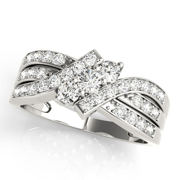Multi Row Round Diamond Three Stone Ring in 10K/14K gold and platinum with certified lab-grown or natural diamonds