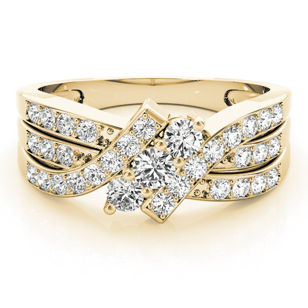 Multi Row Round Diamond Three Stone Ring in 10K/14K gold and platinum with certified lab-grown or natural diamonds