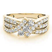 Multi Row Round Diamond Three Stone Ring in 10K/14K gold and platinum with certified lab-grown or natural diamonds