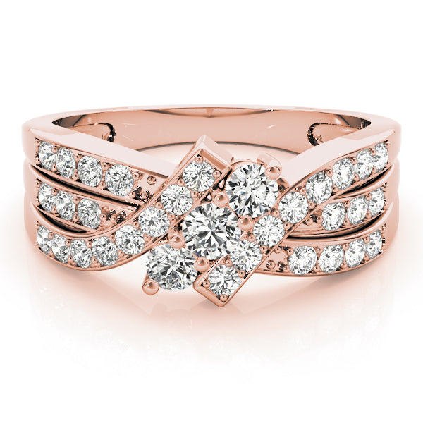 Multi Row Round Diamond Three Stone Ring in 10K/14K gold and platinum with certified lab-grown or natural diamonds