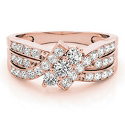 Multi Row Round Diamond Three Stone Ring in 10K/14K gold and platinum with certified lab-grown or natural diamonds