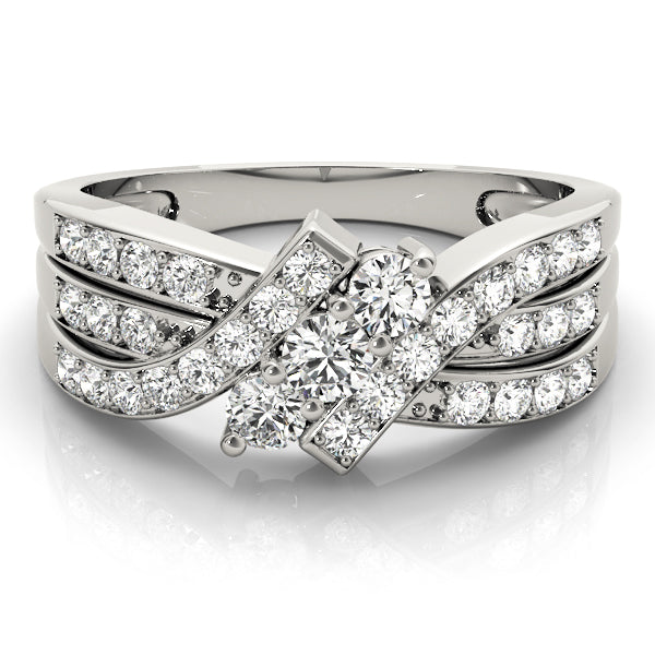 Multi Row Round Diamond Three Stone Ring in 10K/14K gold and platinum with certified lab-grown or natural diamonds
