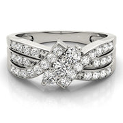Multi Row Round Diamond Three Stone Ring in 10K/14K gold and platinum with certified lab-grown or natural diamonds