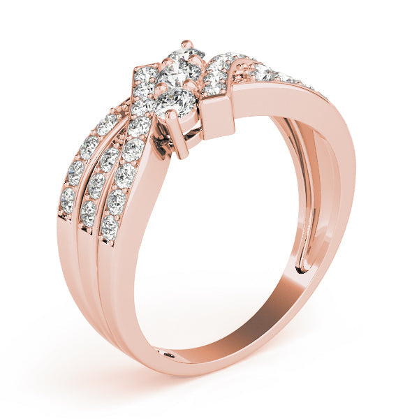 Multi Row Round Diamond Three Stone Ring in 10K/14K gold and platinum with certified lab-grown or natural diamonds