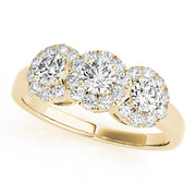 Halo Three Stone Round Diamond Ring in 10K/14K gold and platinum with certified lab-grown or natural diamonds