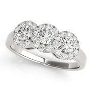 Halo Three Stone Round Diamond Ring in 10K/14K gold and platinum with certified lab-grown or natural diamonds
