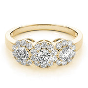 Halo Three Stone Round Diamond Ring in 10K/14K gold and platinum with certified lab-grown or natural diamonds