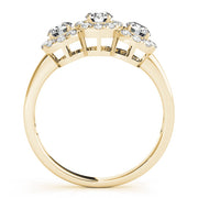 Halo Three Stone Round Diamond Ring in 10K/14K gold and platinum with certified lab-grown or natural diamonds